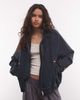 Collusion COLLUSION boxy track denim jacket with sporty trim in dark grunge wash set-Navy - 1