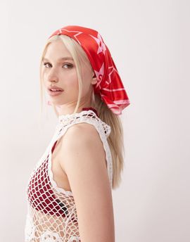 Collusion COLLUSION branded heart print headscarf in red