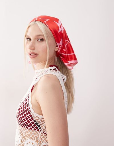 Collusion COLLUSION branded heart print headscarf in red
