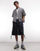 Collusion COLLUSION chambray cargo shorts in rinse wash-Navy - 1