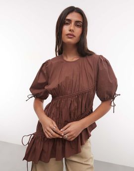 Collusion COLLUSION channel detail blouse in chocolate-Brown