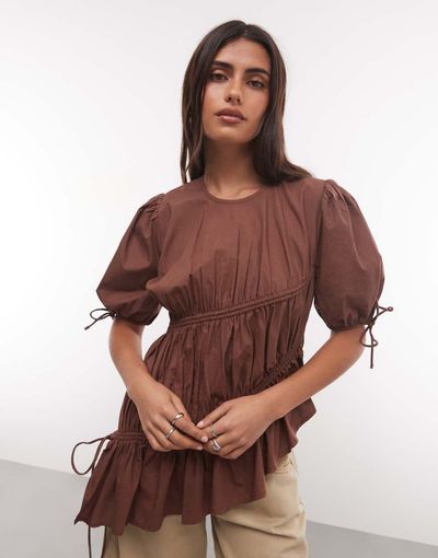 Collusion COLLUSION channel detail blouse in chocolate-Brown