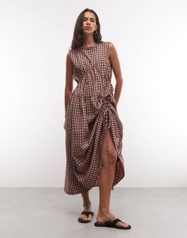 Collusion COLLUSION channel detail maxi dress in burgundy and pink plaid
