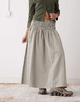 Collusion COLLUSION channel waistband maxi skirt in neutral plaid-Multi