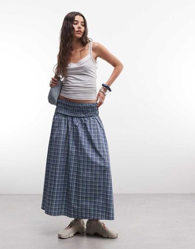 Collusion COLLUSION channeled waistband maxi skirt in blue plaid