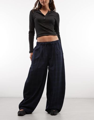 Collusion COLLUSION check balloon trouser in navy