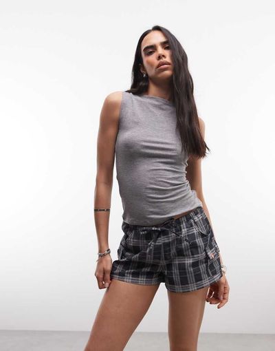 Collusion COLLUSION check booty shorts in multi