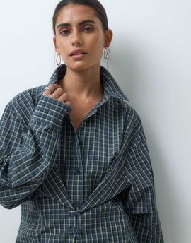 Collusion COLLUSION cinched shirt in check-MULTI