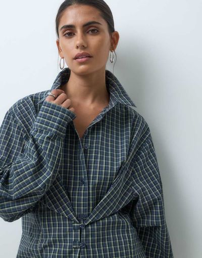 Collusion COLLUSION cinched shirt in check-MULTI