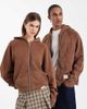 Collusion COLLUSION Circular Design Collection Unisex heavyweight boxy zip up hoodie in washed brown - 1