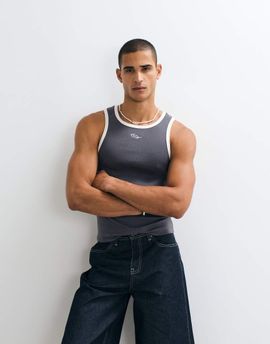 Collusion Collusion contrast rib knit tank top in black