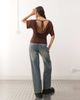 Collusion COLLUSION cowl back off-shoulder tee in chocolate brown - 1