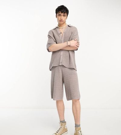 Collusion COLLUSION crochet longline shorts in gray - part of a set
