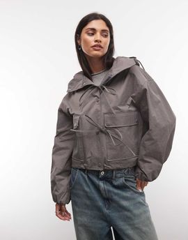 Collusion COLLUSION cropped bow tie hooded jacket in gray
