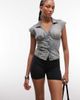 Collusion COLLUSION cropped denim button top with cap sleeve in light wash blue - 3