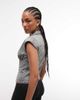 Collusion COLLUSION cropped denim button top with cap sleeve in light wash blue - 4