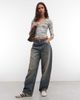 Collusion COLLUSION deep v-neck 3/4 sleeve top in camo print-Green - 3