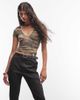 Collusion COLLUSION deep v-neck fitted top in camo-Green - 3