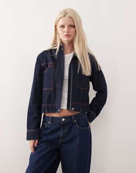 Collusion COLLUSION denim 00s hooded jacket in rinse-Navy