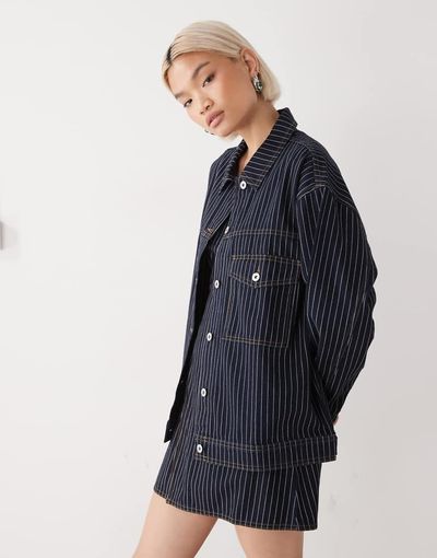 Collusion COLLUSION denim jacket in blue stripe - part of a set-Navy