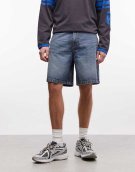 Collusion COLLUSION denim mid rise shorts in mid blue