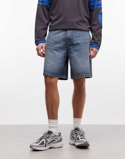 Collusion COLLUSION denim mid rise shorts in mid blue