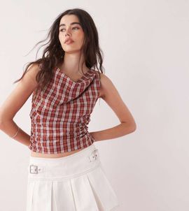 Collusion COLLUSION denim mini kilt skirt in ecru-Neutral
