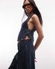 Collusion COLLUSION denim tie side top in grunge dark blue wash - part of a set-Navy - 1