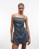 Collusion COLLUSION denim wrap dress in mid wash-Blue - 1