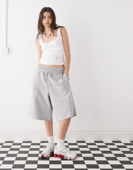Collusion COLLUSION double waistband longline sweat shorts in gray heather-White
