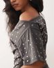 Collusion COLLUSION drape off shoulder relaxed T-shirt in all over stud in gray - 2