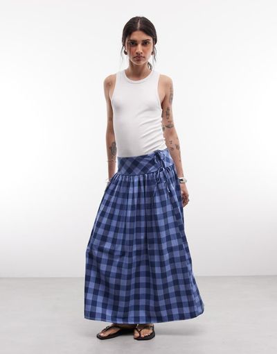 Collusion COLLUSION drop waist maxi skirt in blue plaid
