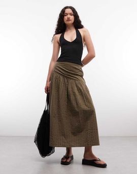 Collusion COLLUSION drop waist maxi skirt in green plaid