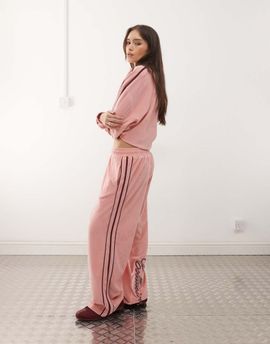 Collusion COLLUSION embroidered velour sweatpants in dusty pink - part of a set