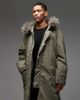 Collusion COLLUSION faux fur lined longline parka in khaki green - 1