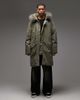 Collusion COLLUSION faux fur lined longline parka in khaki green - 2
