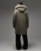 Collusion COLLUSION faux fur lined longline parka in khaki green - 3