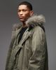 Collusion COLLUSION faux fur lined longline parka in khaki green - 4