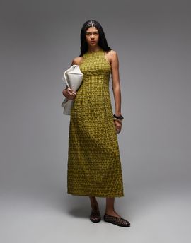 Collusion COLLUSION fitted high neck midi dress in green plaid