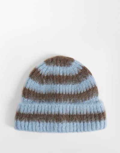 Collusion COLLUSION fluffy fisherman beanie in blue stripe