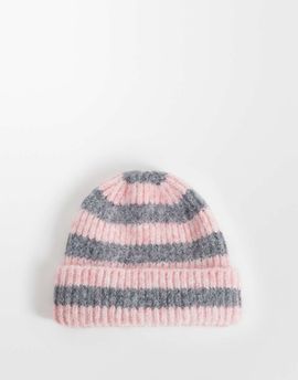 Collusion COLLUSION fluffy fisherman beanie in pink stripe