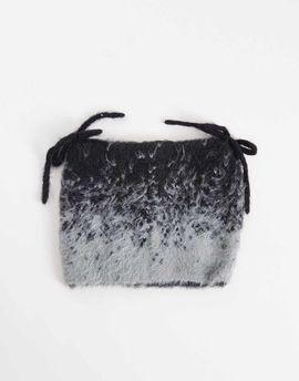 Collusion COLLUSION fluffy knit ear beanie with bow details in black & gray ombre