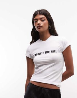 Collusion COLLUSION 'forever that girl' v-neck slogan baby tee in white