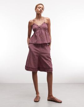 Collusion COLLUSION frill detail jorts in pink gingham