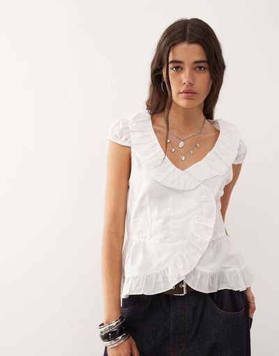 Collusion COLLUSION frill front blouse in white