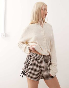 Collusion COLLUSION frill side shorts in gingham-Black