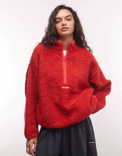 Collusion COLLUSION full zip fleece borg jacket in red