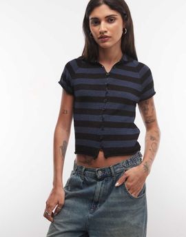 Collusion COLLUSION funnel neck knit cardigan in blue striped print