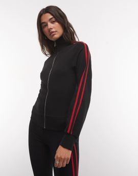 Collusion COLLUSION funnel neck zip through track top in black set