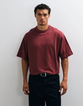 Collusion COLLUSION heavyweight boxy T-shirt in burgundy-Red